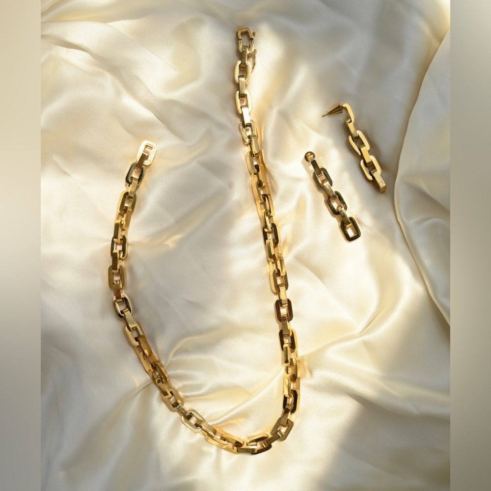EDDIE BORGO Necklace 18" Supra Chain Link Gold Tone Collar Choker Statement